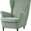 Wingback Chair Cover 2 Piece Stretch Jacquard Wing Chair Slipcovers Thick Wing Back Chair Covers Sofa Slipcover with Arms Wing Chair Slipcover Wing Back Chair Cover with Elastic Bottom (Green)