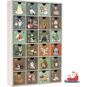 SUNGIFT Wooden Advent Calendar, Dog Wood Reusable Advent Calendar with 24 Drawers, 13 Inch Countdown to Christmas Empty Refillable Advent calendar to Fill 2025
