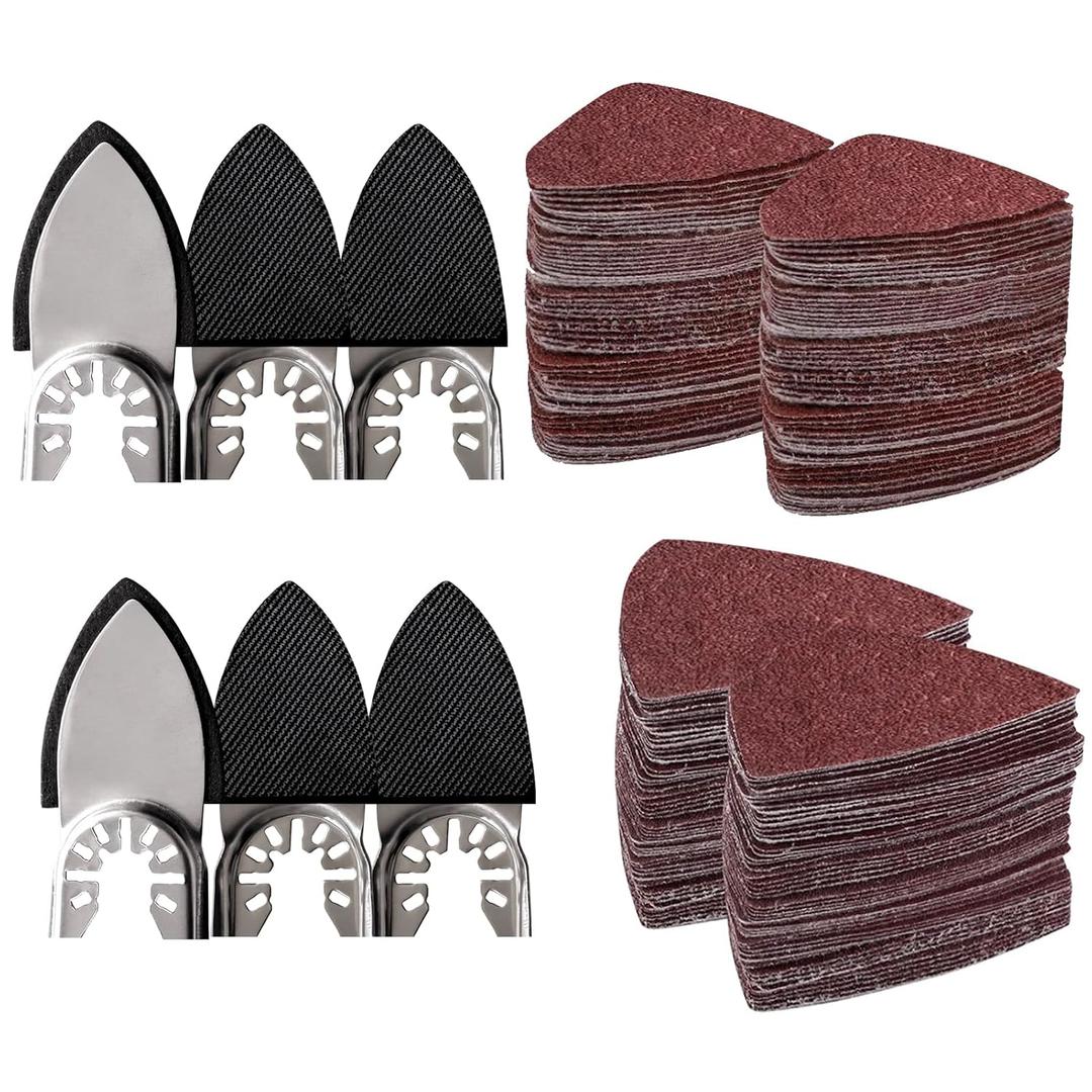 156pcs Finger Sanding Kit - 150 Papers & 6 Pads, 60-240 Grit for Multi-Tools, Wood/Metal/Plastic, Hook & Loop Backing