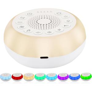 Portable Sound Machine,White Noise Machine with 27 Soothing Sounds,7 Color Night Light with Nursery Lamp,Child Lock Design,5 Sleep Timer with 18 Levels of Volume,USB C Rechargeable