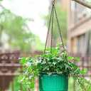 Melphoe 2 Pack Self Watering Hanging Planters Indoor Flower Pots, 6.5 Inch Outdoor Hanging Basket, Plant Hanger with 3Hooks Drainage Holes for Garden Home (Emerald)