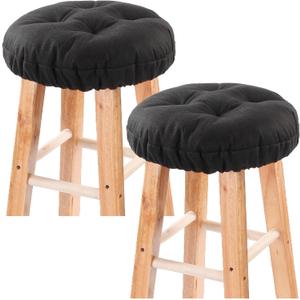 Bar Stool Covers Set of 2, Stool Covers Round with Elastic Band Pad, Soft Stool Seat Covers, Nonslip and Washable, 12 Inch, Black