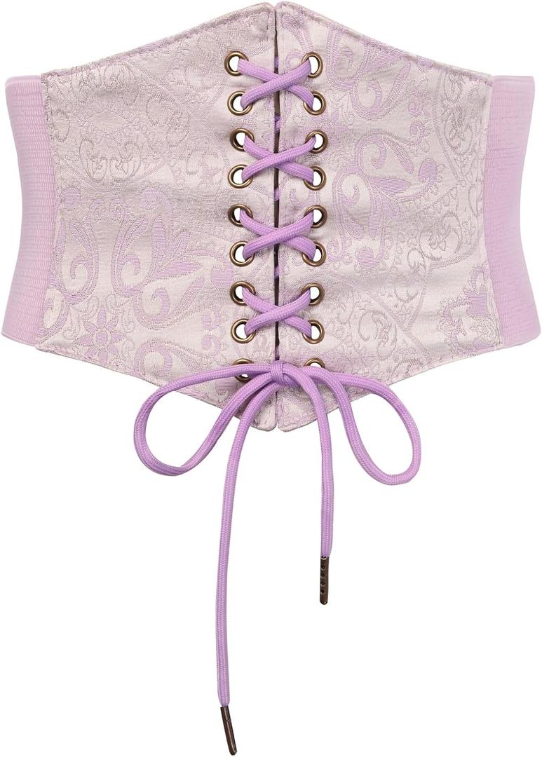 SCARLET DARKNESS Corset Belts for Women Lace-up Tied Waspie Waist Belt Renaissance Corset (XX-Large, Purple Floral)