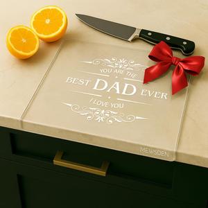3 x Engraved Acrylic Cutting Board with Counter Lip - Best Dad Ever Dad Gifts from Daughter Son Cooking Gift for Father Daddy Christmas Birthday Presents Clear Countertop Protector Kitchen Decor