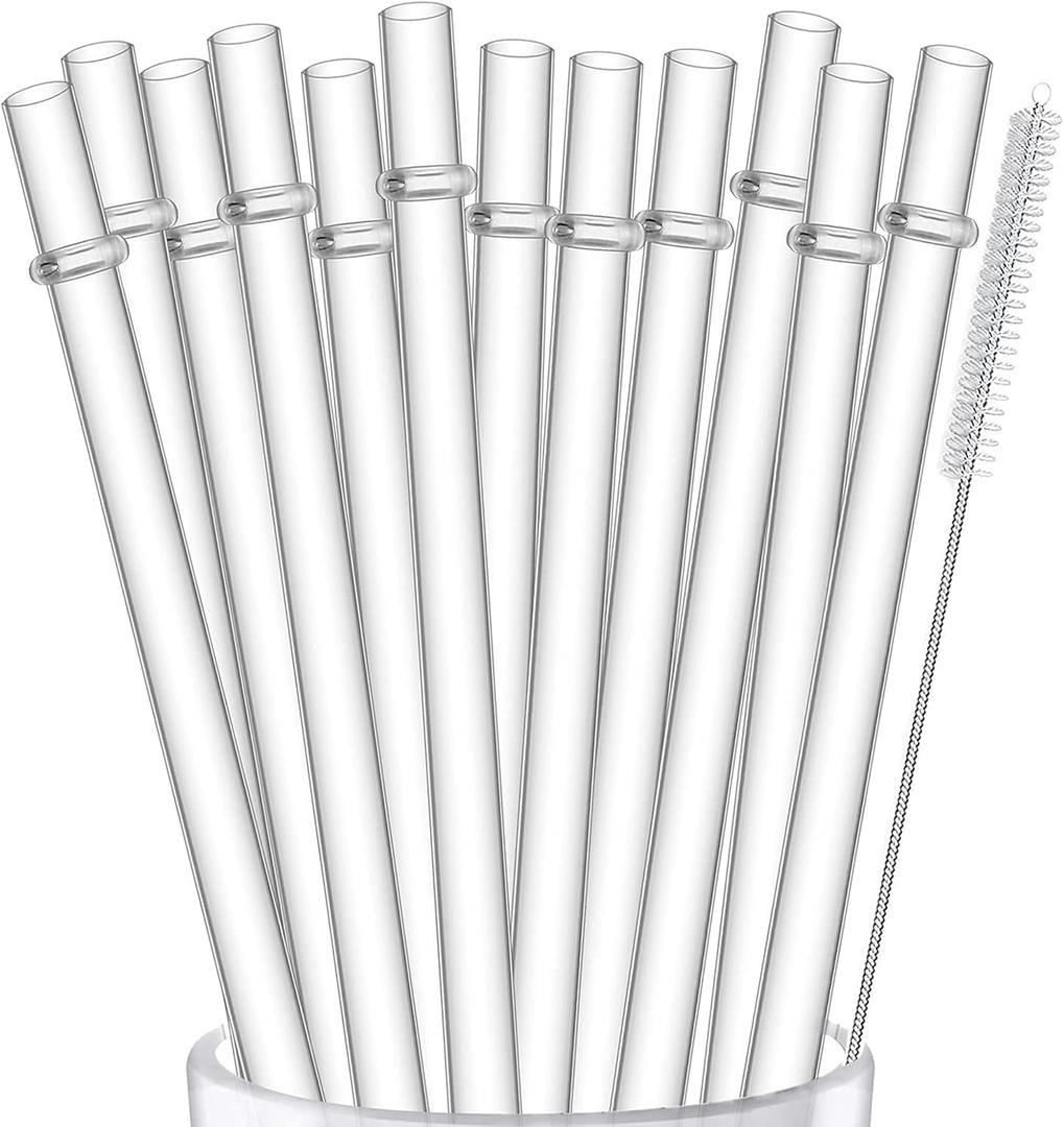 ALINK 12-Pack Reusable Hard Plastic Clear Straws, 10.5 inch Long Tumbler Straws for 16 OZ 20 OZ 30 OZ Stanley, YETI, Starbucks Tumblers with Cleaning Brush