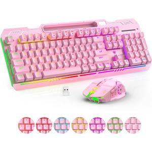 Wireless Gaming Keyboard and Mouse Combo, RGB Backlit Rechargeable 2000 mAh Battery, Mechanical Feel Anti-ghosting Keyboard + 6D 4800DPI Mice for PC Gamer