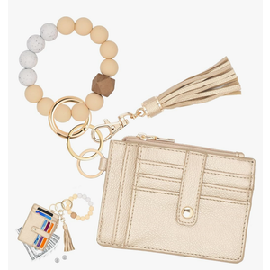 KNGITRYI Wallet Keychain Wristlet for Women,Slim RFID Credit Card Holder Purse Tassel Keychain Bangle Key Ring for Men Women