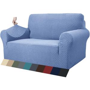 ZNSAYOTX 1 Piece Jacquard Couch Covers for 2 Cushion Couch High Stretch Loveseat Slipcover for Pets Dogs Anti Slip Love Seat Sofa Slipcover Furniture Protector (Medium, Light Blue) (Medium (55"-69"), Dusty Bluesee Picture)