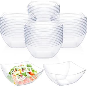 50 Pcs Square Plastic Serving Bowls 8 oz Disposable Small Clear Serving Bowl Party Candy Bar Containers Chip Snack Fruit Salad Bowl Taco Bar Serving Bows for Party Buffet