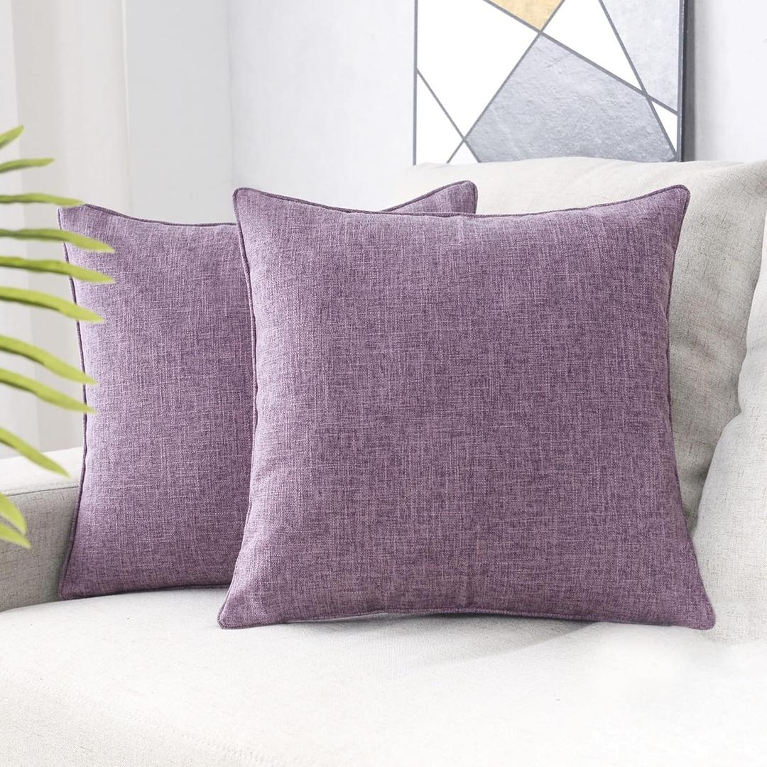 HPUK Linen Throw Pillow Covers Pack of 2, 20x20 Inch Accent Cushion Covers for Living Room, Bedroom, Decorative Solid Color Pillow Covers for Couch, Sofa, Chair, Lavender Mist