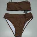 YACUN Women's High Waisted Bikini Swimsuit Two Piece Strapless Bandeau Cheeky Bathing Suits, L, Coffee