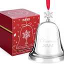 Christmas Bell 2025, Annual Silver Bell Christmas Ornaments for Tree Hanging Decorations, Metal Holiday Bells for Xmas Tree Decor with Ribbon & Gift Box