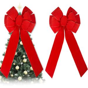 Large Christmas Bows,Giant Red Bow, Velvet Red Outdoor Christmas Decoration  Large Waterproof Red Bow for Door, Wreath, and Christmas Tree  Elegant Big Outdoor Christmas Bows (Red 1, 2 PCS)