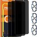 QHOHQ for iPhone 16 Privacy Screen Protector + Camera Lens Protector, [Military Grade Shatterproof], Top 9H+ Anti Spy Glass, Full Edge Coverage, Ultra Durable, with Easy Installation Tool [15+15 Pack]
