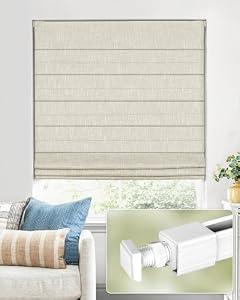 UNISHADES No Drill Cordless Roman Shades, Room Darkening, 29×48 in Beige