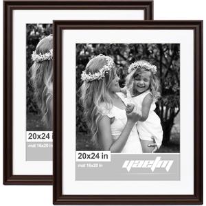 Yaetm 20x24 Picture Frame Matted to 16x20 Set of 2, 1.4" Wide Molding & Dark Brown Poster Frames for Wall Gallery, Home, Office, Wall Mount (2 pack, Brown)