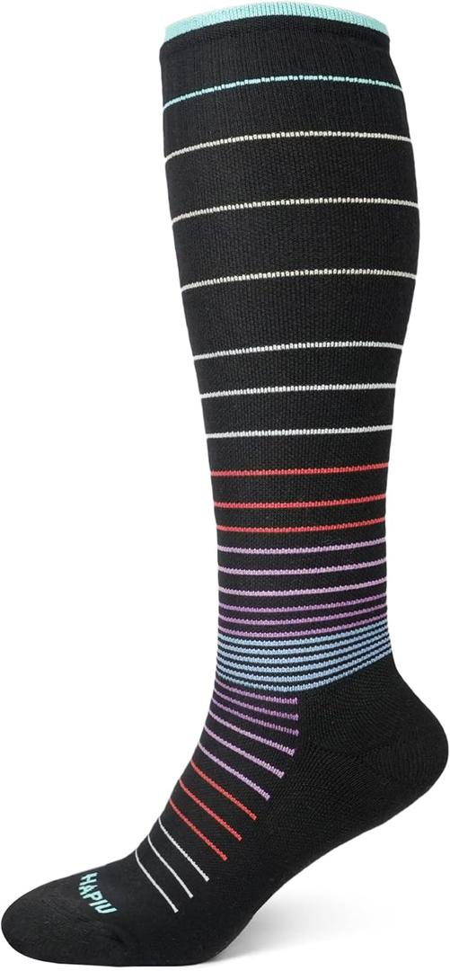 HAPIU Merino Wool Soft Compression Socks for Women & Men, 15-20 mmHg, Plus Size Knee High Stocking for Nurses, Pregnancy, Travel, Flight, Medias de Compresin Mujer (X-Large, Black Stripe)