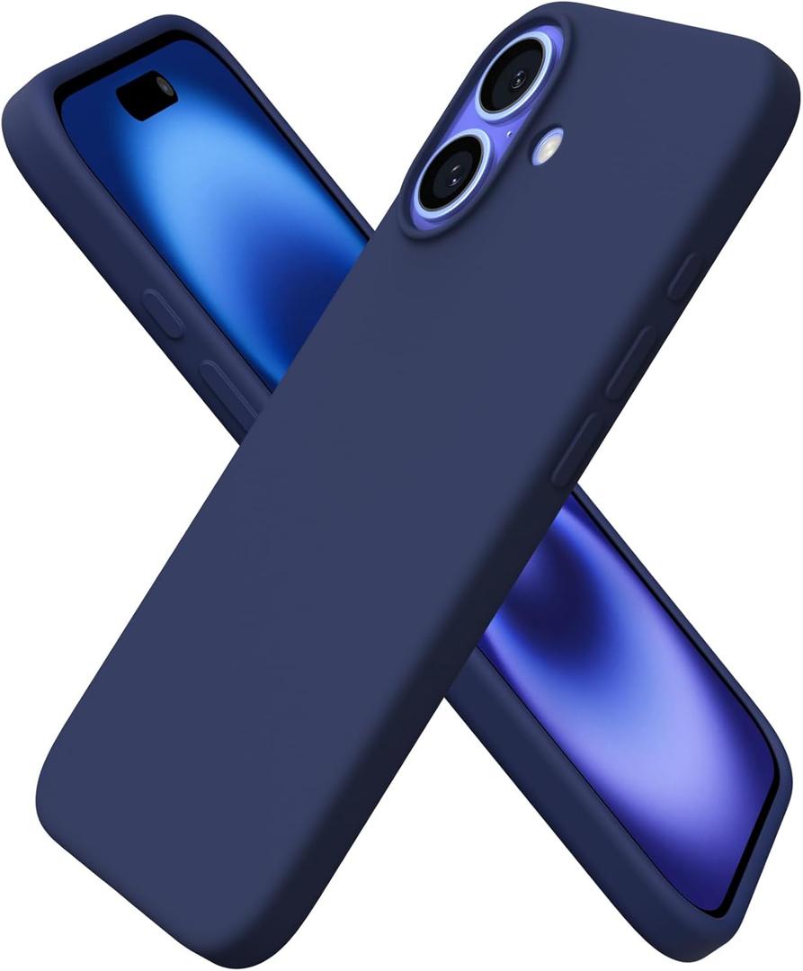 ORNARTO Compatible with iPhone 16 Case 6.1", Slim Liquid Silicone 3 Layers Full Covered Soft Gel Rubber Shockproof Phone Case, Protective Cover with Anti-Scratch Microfiber Lining-Navy Blue