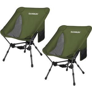 CANWAY Portable Camping Chair, Ultra-Compact and Lightweight Folding Chair for Camping, Beach, Picnic, Lawn Concerts, Hiking, Backpacking, Adjustable Height (Army Green-2 Pack)