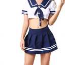 ANJAYLIA Women Lingerie Schoolgirls Outfit Lingerie Roleplay Cosplay Sailor Costumes with Socks (Blue), One size