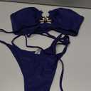 ZAFUL Strapless Metallic Cutout Bandeau Bikini Set High Leg Bikini Sets Glitter Swimsuit Cute Bathing Suits Deep Blue M