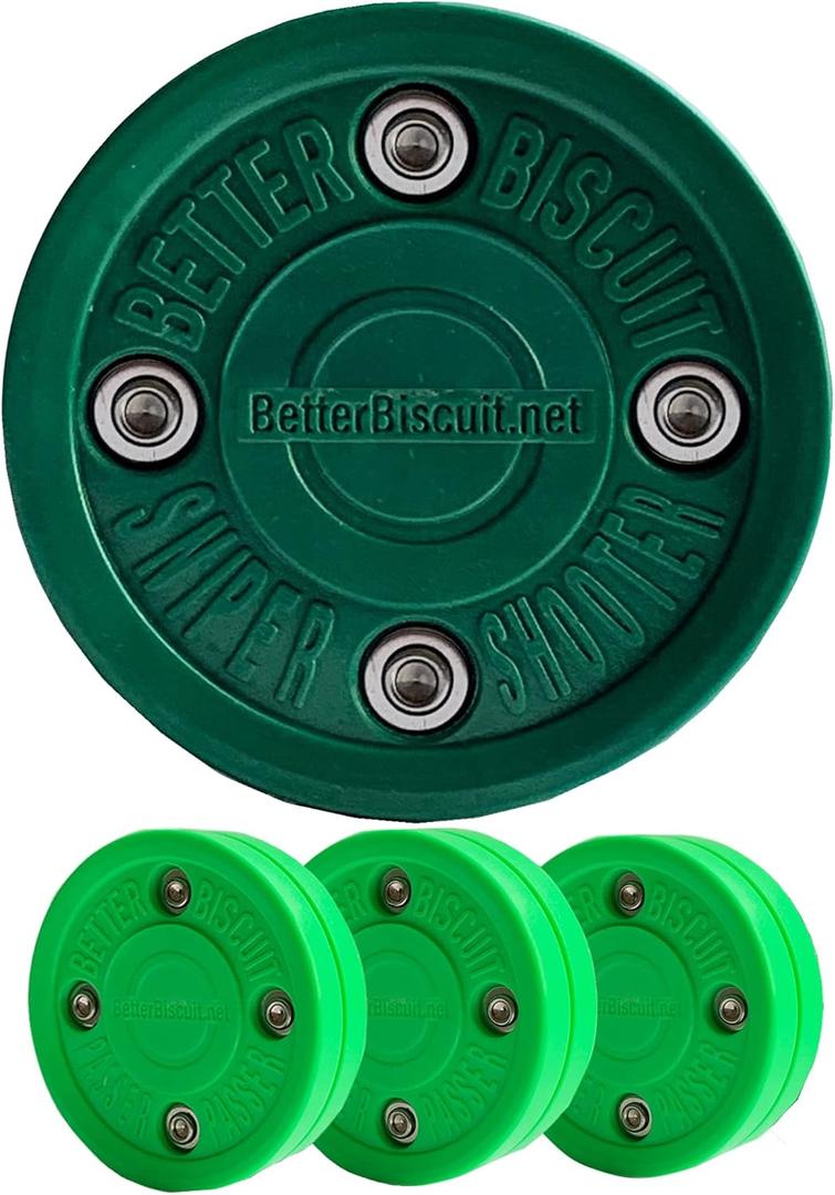 Better Biscuit Hockey Pucks 4 Pack - 3 Passer & 1 Shooter, Green/Dark Green