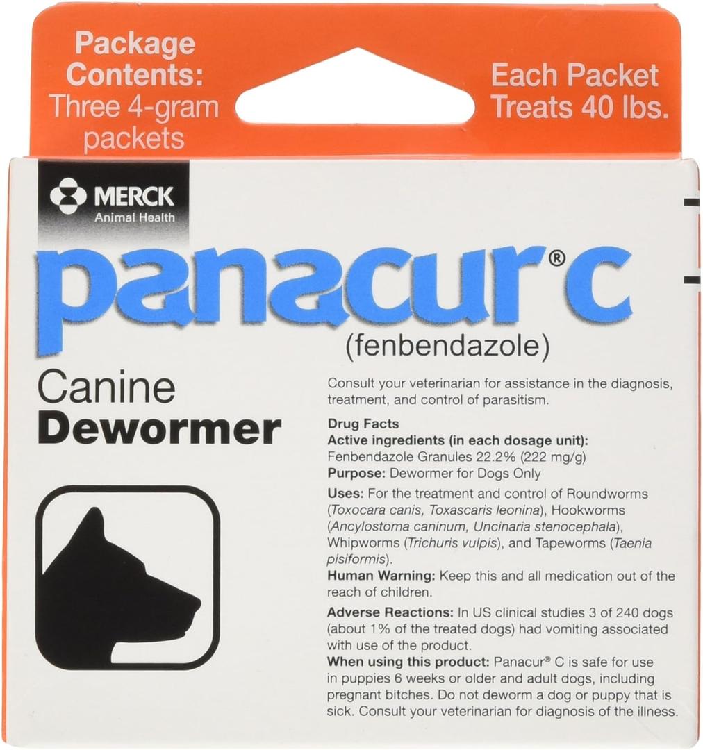 Panacur C Canine Dewormer (Fenbendazole), 4 Gram, Count of 3 (Pack of 1), Red