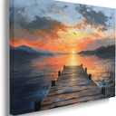 Mountain Lake Sunset Coastal Picture Wall Decor Framed Ocean Beach Canvas Wall Art Sea Pier Prints Poster Sunrise Painting for Bathroom Bedroom Living Room Painting Home Kitchen Decoration (12"x16")