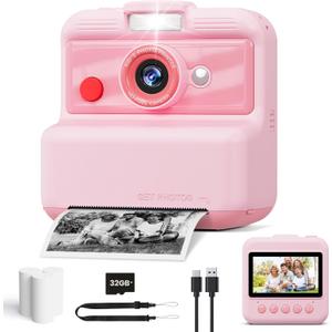 Kids Camera Instant Print, 48MP/2.5K UHD Kids Instant Print Camera, Christmas Birthday Gifts for Girls and Boys, 3.0" Screen with Print Paper & 32G Card, Toddler Toy for Age 3-14 (Pink)