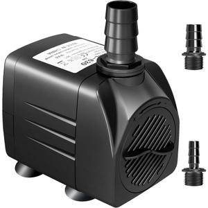 GROWNEER 550GPH Submersible Pump 30W Ultra Quiet Fountain Water Pump, 2000L/H, with 7.2ft High Lift, 2 Nozzles for Aquarium, Fish Tank, Pond, Hydroponics, Statuary Black