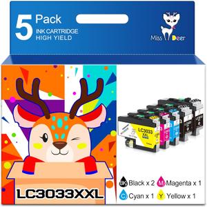LC3033 BK/C/M/Y Ink Cartridges MS DEER Compatible Replacement for Brother LC3033XXL LC3035 XXL LC 3033 3035 High Yield Use for MFC-J995DW MFC-J805DW Printer (Pack of 5, 2 Black 1 Cyan 1 Magenta 1 Yellow)