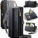 Phone Case for Samsung Galaxy S23 Plus S23+ 5G Zipper Wallet Detachable Magnetic Cover with Tempered Glass Screen Protector Crossbody Lanyard Card Holder S23plus 23S + S 23 23+ SM-S916U 6.6 inch Black