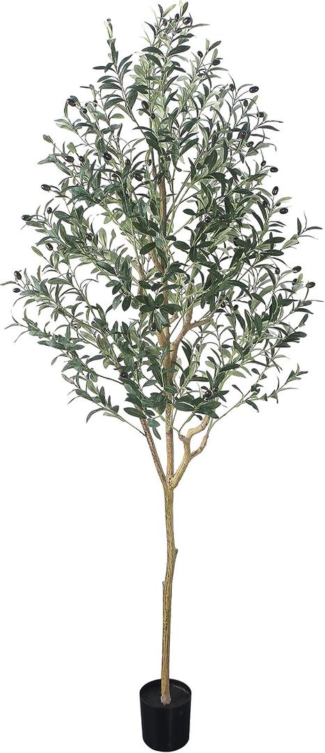 Artificial Olive Tree Tall Fake Potted Olive Silk Tree with Planter Large Faux Olive Branches and Fruits Artificial Tree for Modern Home Office Living Room Floor Decor Indoor (6.23FT)