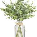 12" Artificial Eucalyptus Stems in Glass Vase with Faux Water, Realistic Eucalyptus Leaves Fake Plant Branch Greenery Decoration for Home Farmhouse Bathroom Kitchen Wedding Centerpiece Table Decor (Lightgreen)