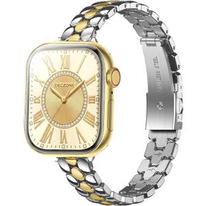 Deczone Narrow Band Compatible with Apple Watch Band 42mm (Series 11 10), 41mm (Series 9 8 7), 40mm (SE 3 2 1 Series 6 5 4), 38mm (Series 3 2 1), iwatch Dressy Thin Metal Bands for Women Silver Gold