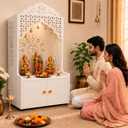 Pooja Mandir for Home in USA, Hindu Wooden Temple for Home, Indian Puja Mandir with Cabinet (White)
