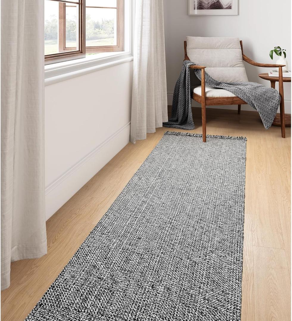 Collive Long Hallway Runner Rug 2.6' x 10', Washable Runners Indoor Entryway Rug, Black/Cream Braided Woven Kitchen Rugs Low-Profile Front Door Floor Carpet for Laundry Room Bedroom Doorway