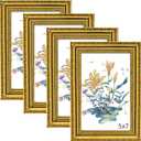 BESCRCL 5x7 Picture Frame Gold with Real Glass, Ornate Vintage 5 x 7 Photo Frames for Wall and Tabletop Display, Set of 4