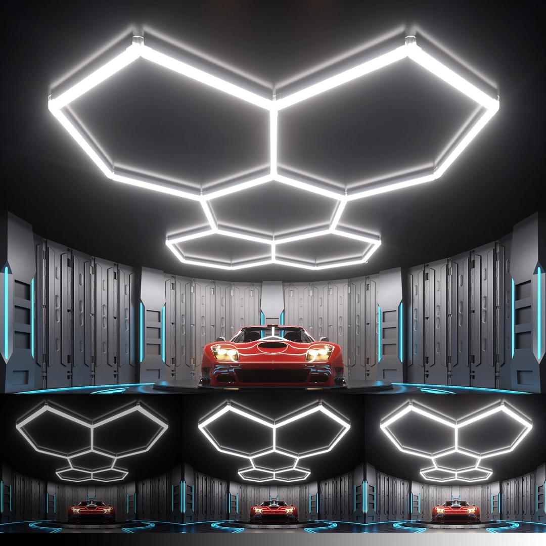 Hexagon Garage Lights : 3 Level Dimmable 168W Tube 5 Grids Hexagon LED Lights - Easy Install 6500K Super Bright Hex Lights for Garage, Home Gym, Shop, Workshop, Basement, Studio
