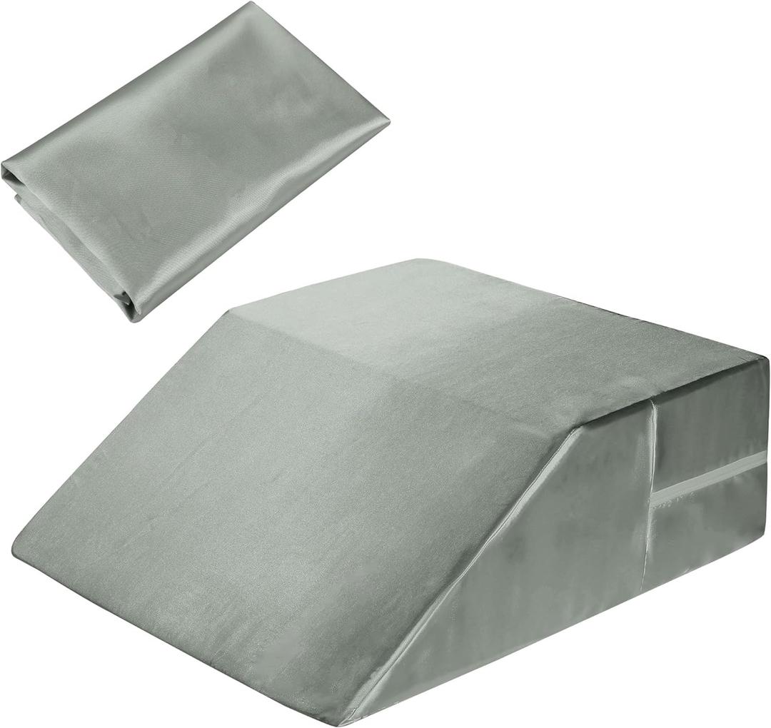 HOMBYS Satin Wedge Pillow Cover Leg Elevation Pillowcase -Silky & Smooth Bed Wedge Replacement Case with Zipper, Removable & Machine Washable(Cover Only), Grey (24.4"x21.5"x8.5")