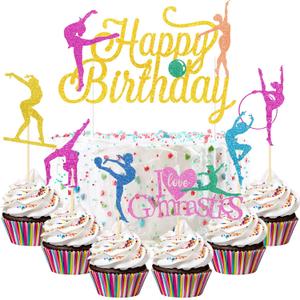 43 Pieces Gymnast Cake Toppers Glitter Gymnastics Cake Decorations Gymnastics Cupcake Toppers Gymnast Party Decorations Gymnastics Silhouette Cake Decorations for Baby Shower Party Supplies