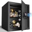 1.5 Cub Biometric Safe Box with Fireproof Bag, Quick-Access Fingerprint with Keys, Digital Keyboard, Type-C Port, Dual Alarm System Safety Box for Home, Office, Hotel Use(Black)