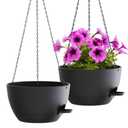WOUSIWER Self Watering Hanging Planters, 2 Pack 12'' Plastic Pots with Drainage Holes & Reservoir Tray (Black) | Indoor & Outdoor Use for Ferns, Ivy, Herbs, Succulents
