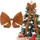 Brown Extra Large Christmas Tree Topper Bow 47.2 Inch Long Velvet Christmas Tree Topper Ribbon Bow Gift Ornament for Xmas Party Holiday Wreath Wall