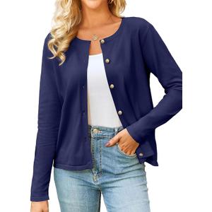 Yekaty Women's Long Sleeve Crew Neck Button Down Cardigan Knit Shrugs Sweater Tops Trendy Clothes (M)