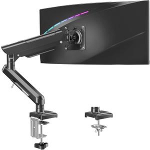 Single Monitor Desk Mount, 13-32 inch Adjustable Gas Spring Monitor Arm, Computer Display Stand Holder with Clamp and Grommet Base, Fits 4.4 to 22lbs Screens, VESA Mount Bracket, Black, Freelift Pro