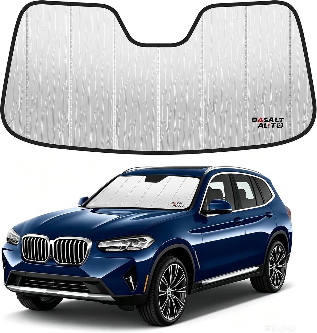 Windshield Sun Shade Compatible for 2018-2024 BMW X3 Silver Reflective Foldable Front Sun Visor Sunshade Protector with Storage Bag Keep Interior Cool