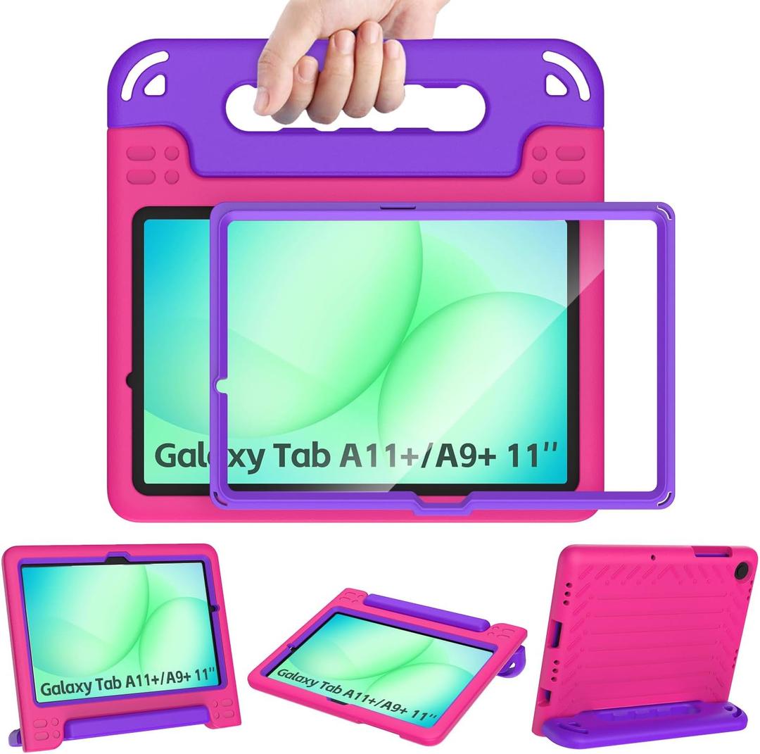 AVAWO Shockproof Kids Case for Samsung Galaxy Tab A11+ Plus/A9+ Plus 11 inch with Built-in Screen Protector, Rose+Purple