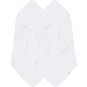 SWEET DOLPHIN Muslin Baby Bath Towels Blanket - 2 Pack 100% Cotton Towel for Babies, Infants, Toddlers - 40x40Inch - Highly Absorbent, White
