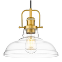 FEMILA 11" Gold Pendant Light Fixture, Vintage Pendant Lighting with Clear Glass Shade for Kitchen Island, Adjustable Hanging Light, Brushed Gold Pendant Lights, 4FY09-MP BG